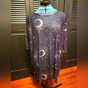 Black Moon Stars Sheer Beach Pool Coverup Plus Size 2XL Blouse